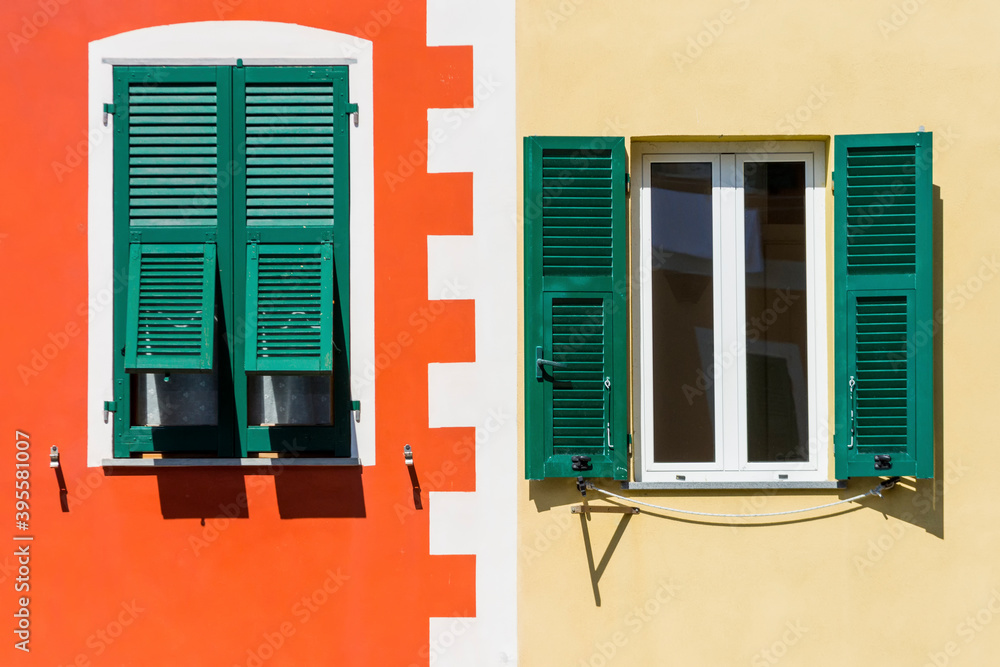 Traditional windows of Italian house of Manarola, Cinque Terre National Park, Italy