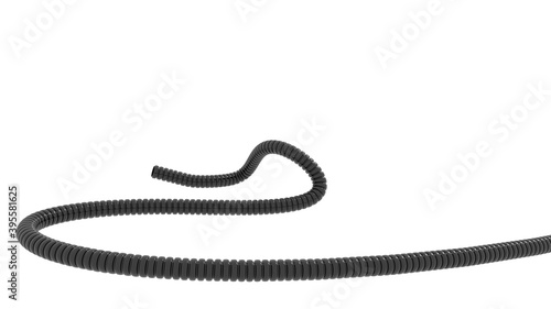 3d illustration of abstract background 4k resolution of black plastic pipe with organic shape on white empty space, suitable for plastic goods ad