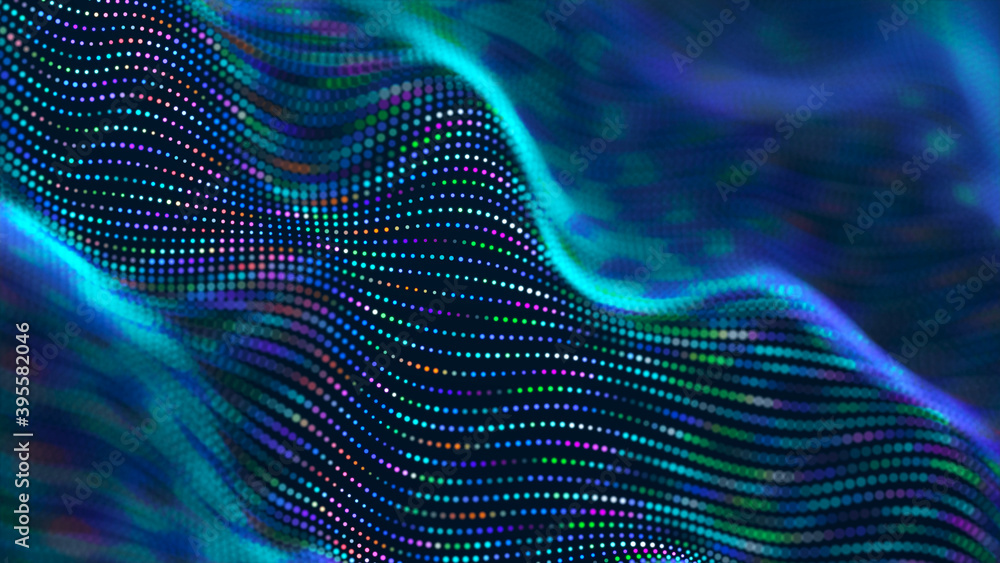 Digital wave with meny dots. Abstract backdrop of dynamic wave. Technology or science banner. 3d