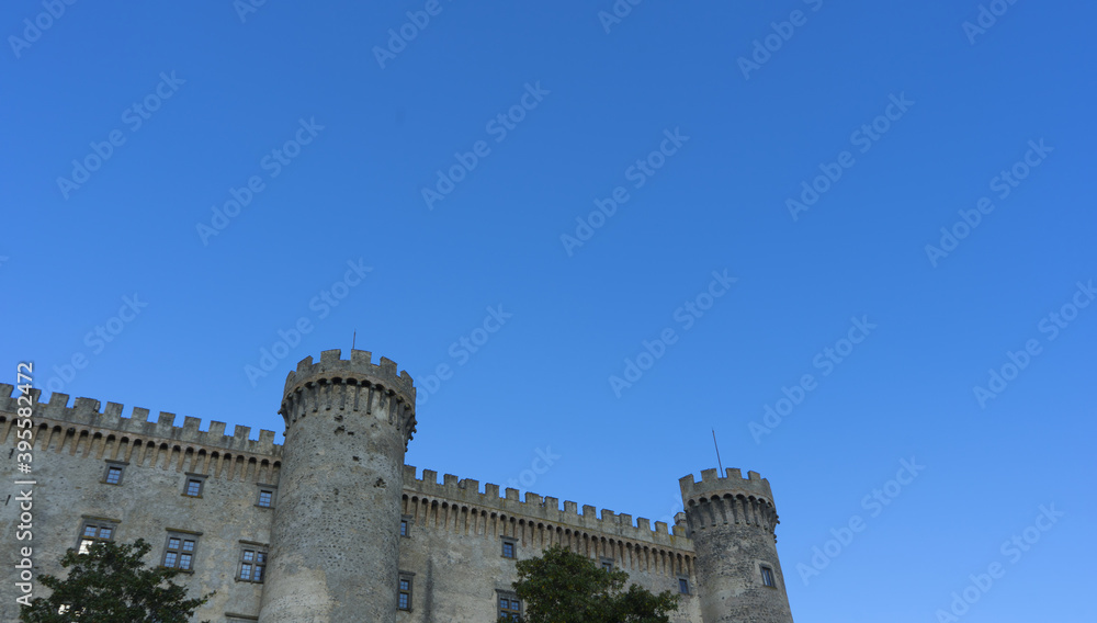 Blue sky background with medieval castle