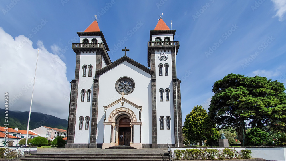 Scenic view of the Church of Our Lady of Joy in small town Furnas, in Sao Miguel Island, Azores, Portugal