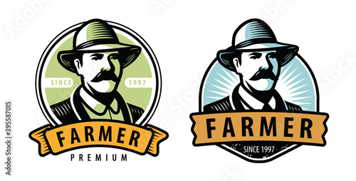 Farmer emblem. Farm, farming symbol vector illustration