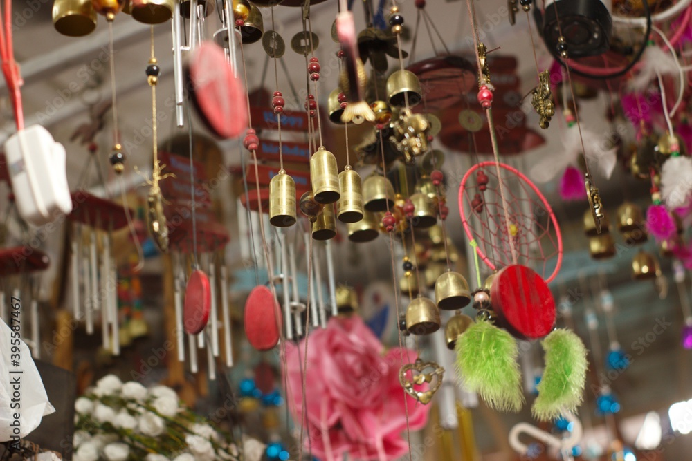Fototapeta premium Wind chimes decorations and dream catcher. 