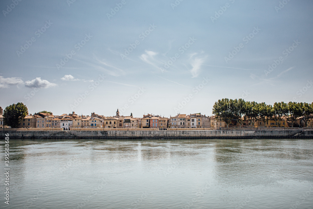 Building old houses by the river in Europe