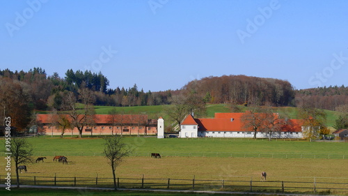 Blick auf den Fohlenhof in St. Johann des Haupt- und Landgestüts Marbach photo