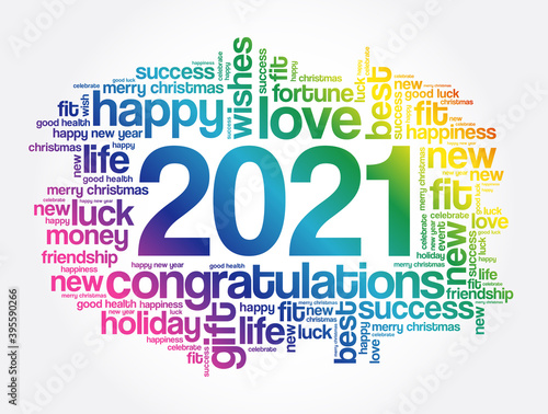 2021 year greeting word cloud collage, Happy New Year