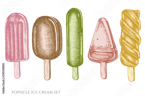 Vector set of hand drawn pastel popsicle ice cream