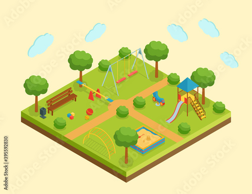 Isometric kid playground, vector illustration