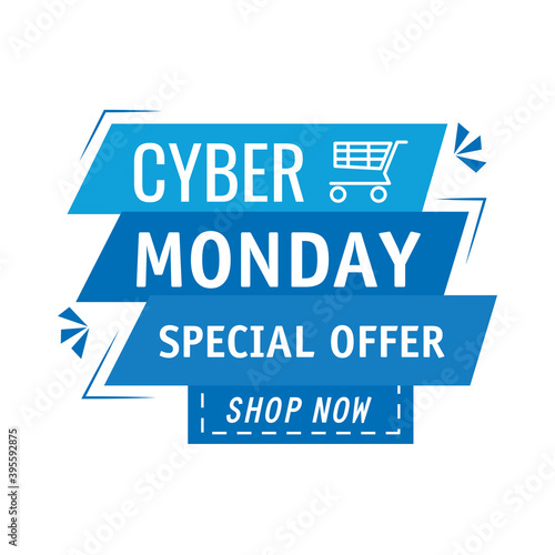 cyber monday lettering in ribbon frame vector illustration design