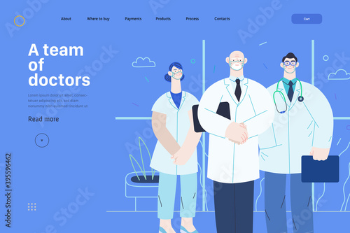 Medical insurance -medical guide -modern flat vector concept digital illustration - medical specialists standing together, team of doctors concept, medical office or laboratory