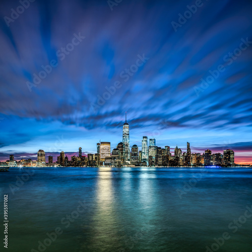 Manhattan skyline at dusk, New York City, USA