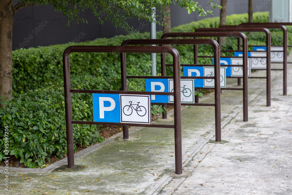 Empty place for a parking of bicycles. Rear view - Image Empty place for a parking of bicycles. Rear view - Image
