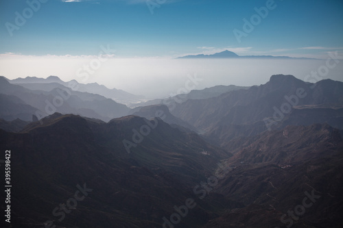 Fogy morning in the mountains. Beautiful landscape of atlantic islands  Gran Canaria  Canary Islands  Spain
