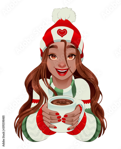 Christmas girl with hot cho...