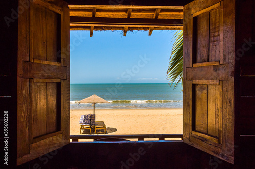 Wiew of indian ocean from the bungalo window on the Palolem beach, GOA, India