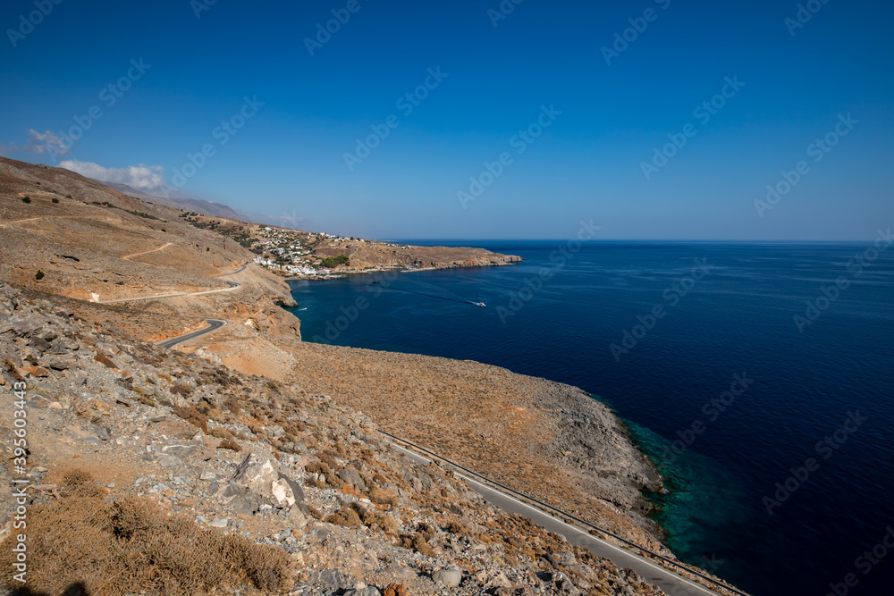 Krajobraz morski, wakacje i wypoczynek na greckiej wyspie, Kreta	