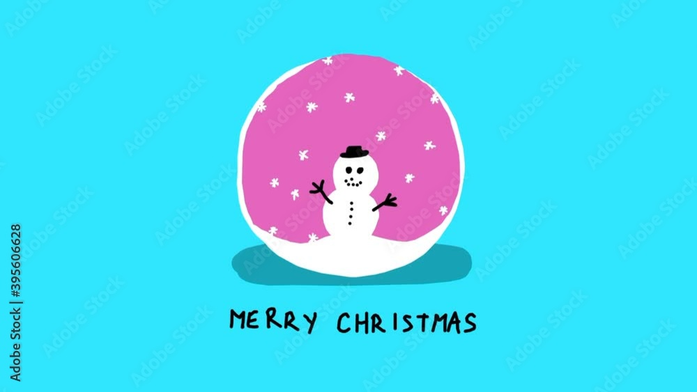 Merry Christmas card with pink snowdrop and happy snowman mascot, animated snowflakes falling. Hand drawn illustrated stop motion animation. Merry Christmas card with pink snowdrop and happy snowman mascot, animated snowflakes falling. Hand drawn illustrated stop motion animation.