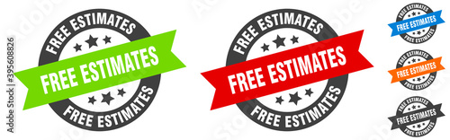 free estimates stamp. free estimates round ribbon sticker. tag