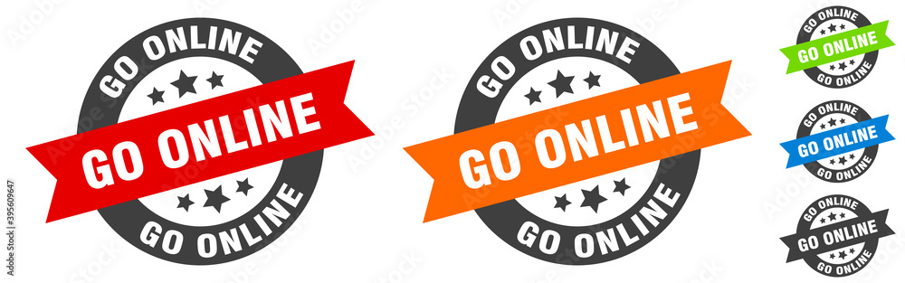 go online stamp. go online round ribbon sticker. tag go online stamp. go online round ribbon sticker. tag