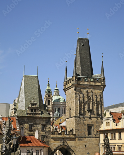 Tower at the Lesser - Town Mala Strana end of Charles Bridge in Prague. Czech Republic