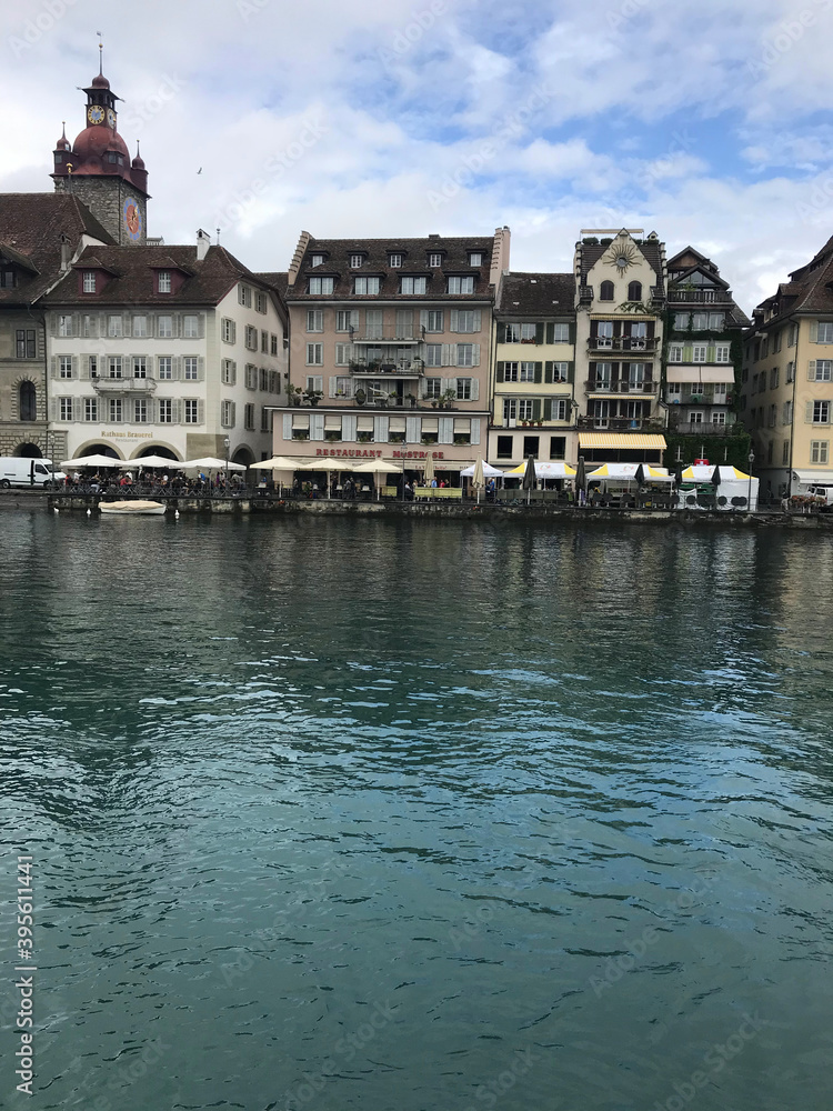 old town view near River Reuss at summer time in Lucerne, Switzerland