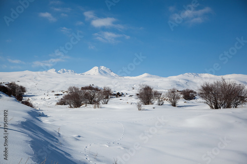 snowy Aragats mountain in Armenia