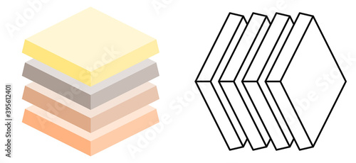 Simple four thick layers illustration, coloured, black and white, vertical or horizontal version