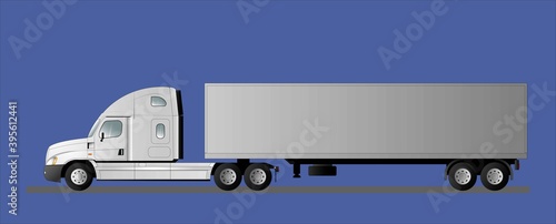 An image of a modern American truck with a semi-trailer. Flat style line art illustration.