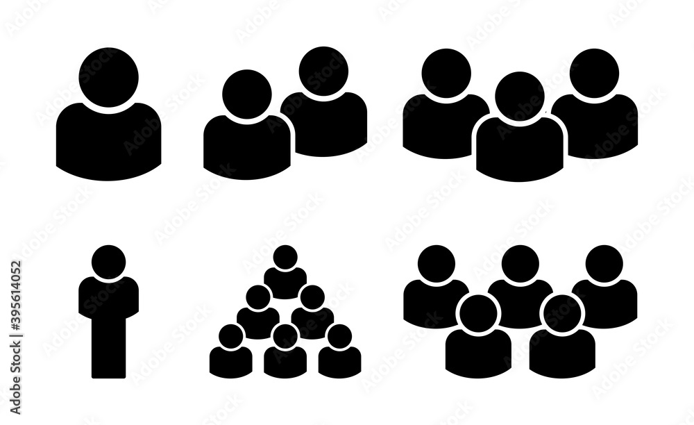 Team icon vector set. Collection of teamwork silhouette illustration isolated on white background. Business people shape. Person black avatar. Human work in organization symbol. Team icon vector set. Collection of teamwork silhouette illustration isolated on white background. Business people shape. Person black avatar. Human work in organization symbol.