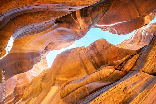 Upper Antelope Canyon and Blue Sky in the Navajo Reservation near Page, Arizona USA
