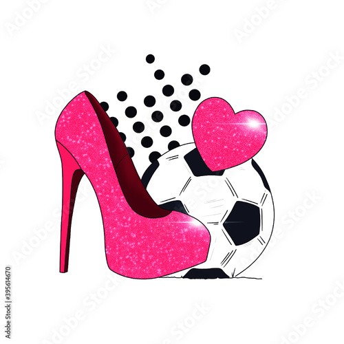 red high heel shoe and football ball