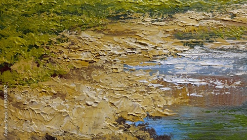 Oil paintings landscape, fine art, moss on the rock