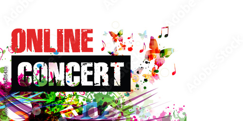 Colorful music promotional poster background with musical notes isolated vector illustration. Online concert banner for music festivals, shows and concert events