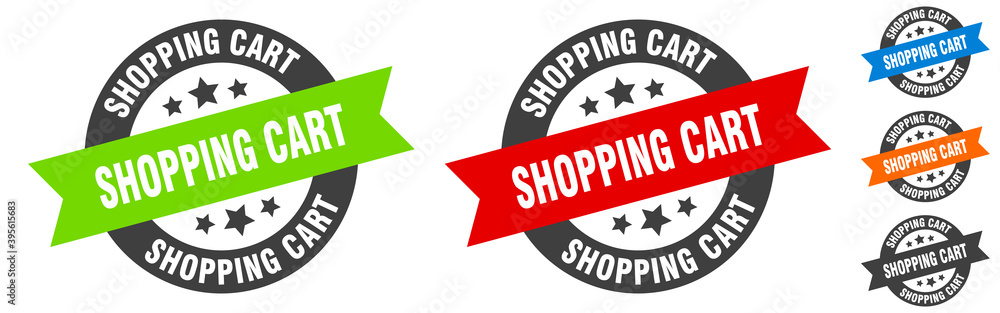 shopping cart stamp. shopping cart round ribbon sticker. tag shopping cart stamp. shopping cart round ribbon sticker. tag