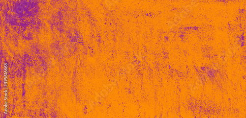 Violet speckled hand-painted illustration texture design of old distressed vintage grunge orange concrete with purple stains. damaged textured abstract washed cement backdrop as web banner background.