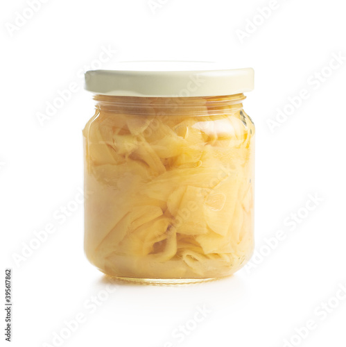 Pickled sushi ginger slices in jar