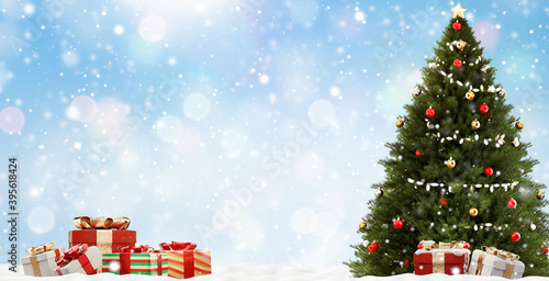 festive Christmas gifts. presents 3d-illustration background © wetzkaz