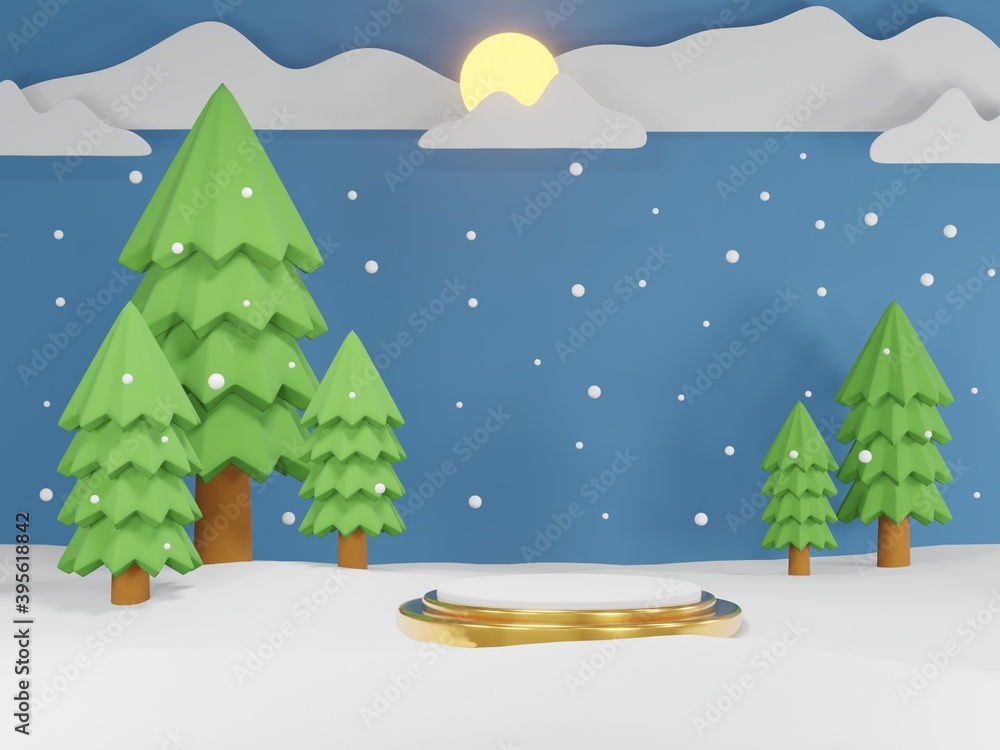 3D render - 3D render - image merry christmas red and green background,Christmas background, Winter landscape,holiday christmas new year concept