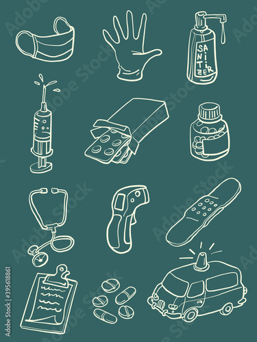 Medicine health diseases epidemic collection set icons symbols sketch hand drawing