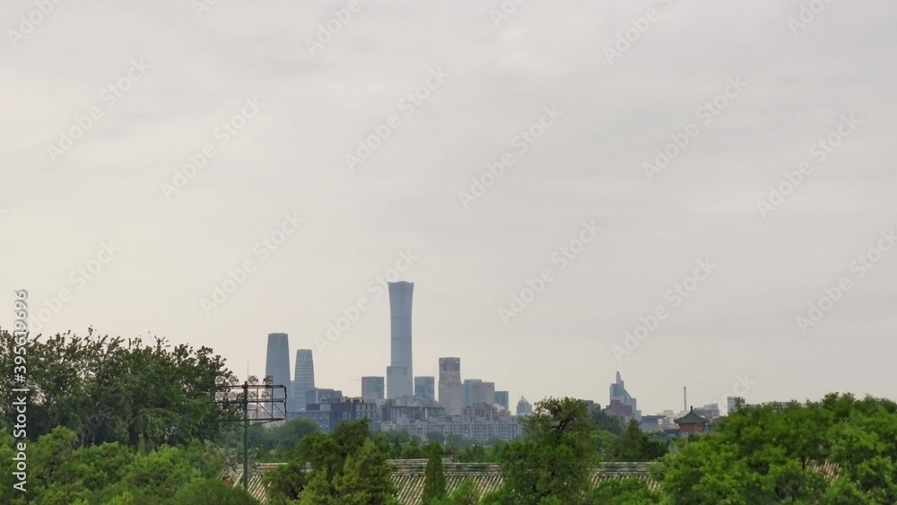 Beijing Dontown (CBD) and China Zun. Skyscrapers and trees Asia