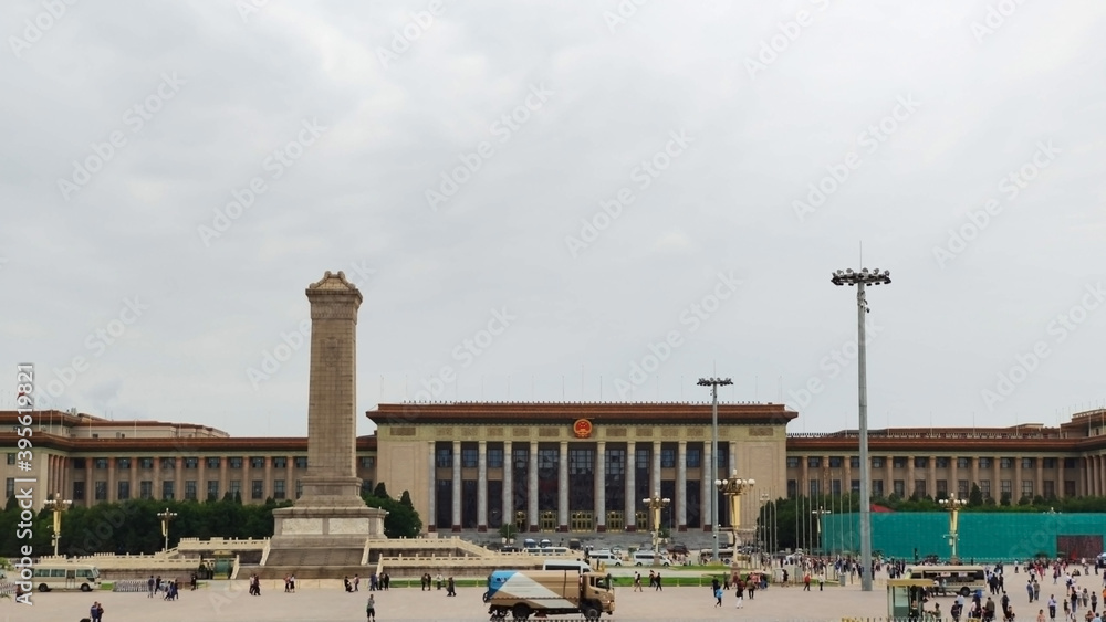 Tiananmen Square. The Great Hall of the People and Monument to the People's Heroes. Beijing. China. Asia