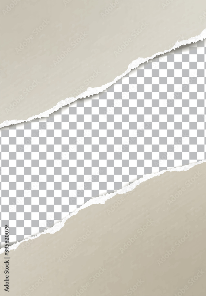 Realistic torn paper edge with shadow vector template. ripped broken piece of color carton page with empty area for your text. Mockup for banner, leaflet, cover, poster design.