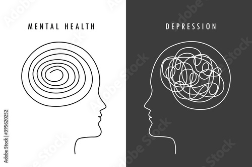 mental health concept man brain silhouette vector illustration EPS10