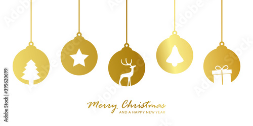 golden christmas card with star tree balls decoration vector illustration EPS10