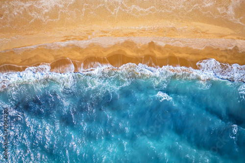 Beach and waves from top view.
