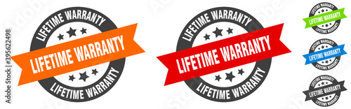 lifetime warranty stamp. lifetime warranty round ribbon sticker. tag