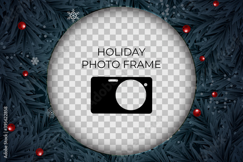 Holiday Photo Frame Template. Merry Christmas and Happy New Year Background. ...