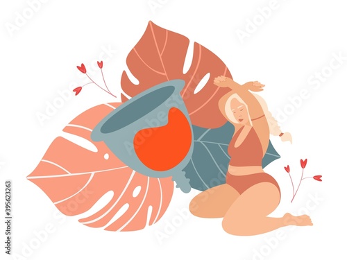 Menstruation theme. Zero waste period. Menstrual Cup. Menstrual protection, feminine hygiene. Trendy vector cartoon flat graphic illustration.