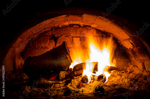 burning wood in oven