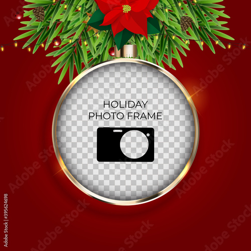 Holiday Photo Frame Template. Merry Christmas and Happy New Year Background. ...